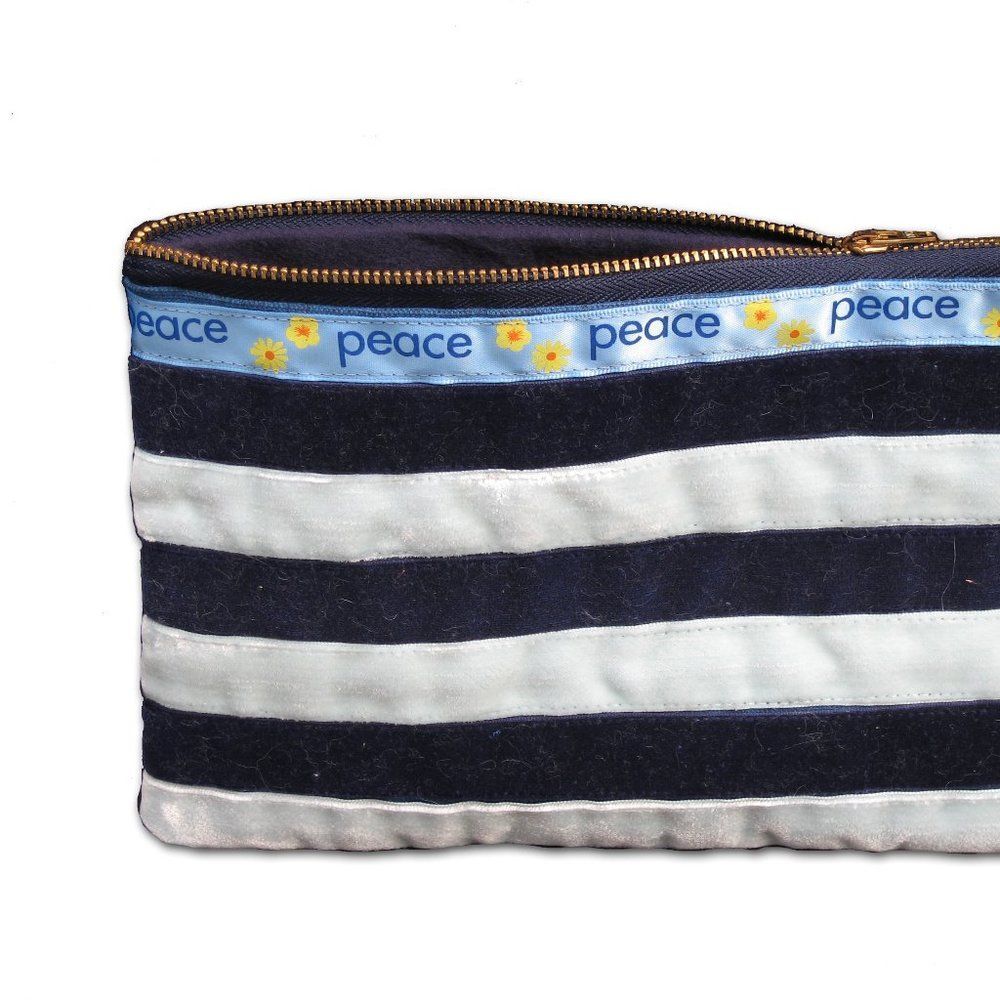 Blue Velvet Zippered Pouch Makeup Bag Travel Bag NEW